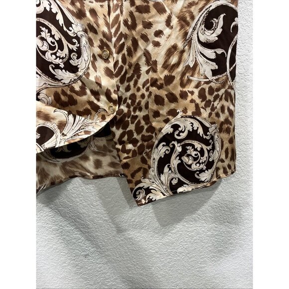 St. John Animal Print Silk Cap Sleeve Top Sz 12 Large Floral Lightweight Blouse - Picture 6 of 8